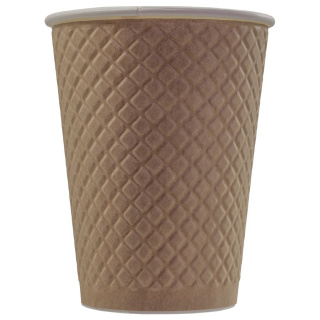 EM90-430-0349 Tek kullanımlık kabartmalı çift cidarlı karton bardak "Waffle Kraft" 12 oz (300&nbsp;ml)