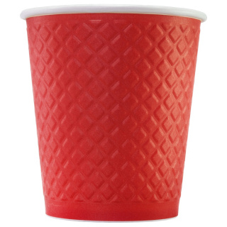 EM80-280-0477 Tek kullanımlık kabartmalı çift cidarlı karton bardak "Waffle Kırmızı" 8 oz (250&nbsp;ml)