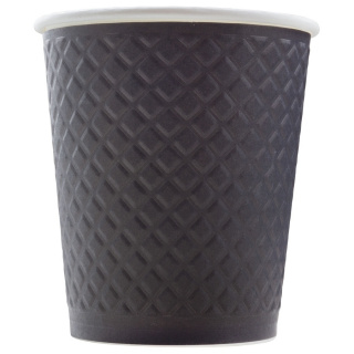 EM80-280-0478 Tek kullanımlık kabartmalı çift cidarlı karton bardak "Waffle Siyah" 8 oz (250&nbsp;ml)