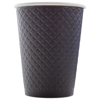 EM90-430-0482 Tek kullanımlık kabartmalı çift cidarlı karton bardak "Waffle Siyah" 12 oz (300&nbsp;ml)