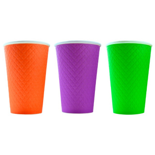 EM90-530-6812 Tek kullanımlık kabartmalı çift cidarlı karton bardak "Waffle Color Mix" 16 oz (400&nbsp;ml)
