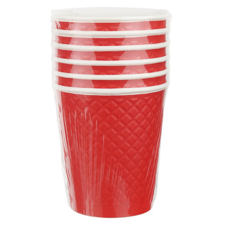 EM80-280-6-0477 Tek kullanımlık kabartmalı çift cidarlı karton bardak "Waffle Kırmızı" 8 oz (250&nbsp;ml)