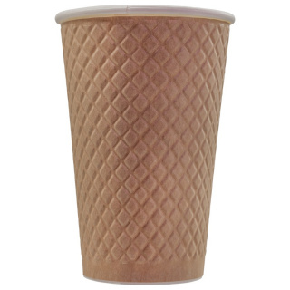 EM90-530-6809 Tek kullanımlık kabartmalı çift cidarlı karton bardak "Waffle Kraft" 16 oz (400&nbsp;ml)