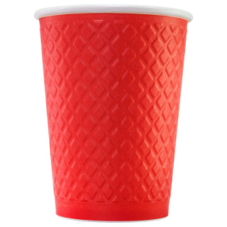 EM90-430-0481 Tek kullanımlık kabartmalı çift cidarlı karton bardak "Waffle Kırmızı" 12 oz (300&nbsp;ml)